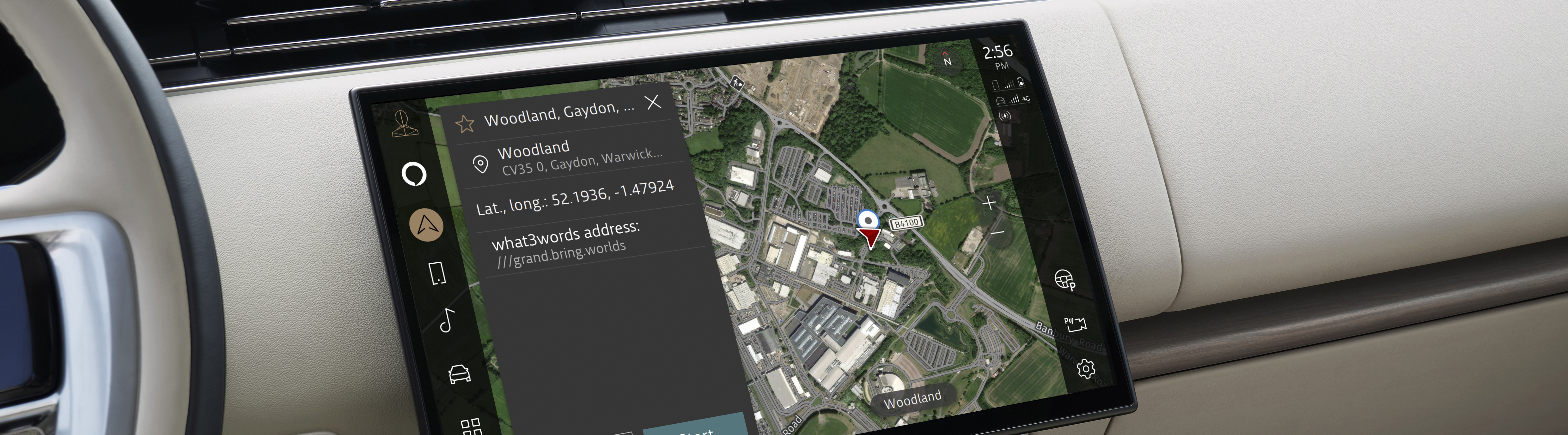 Jaguar Land Rover what3words screen