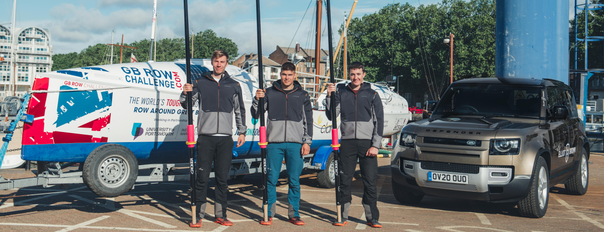  Land Rover and watch maker Elliot Brown are right behind a team rowing 2,000 miles around the UK coast for charity.