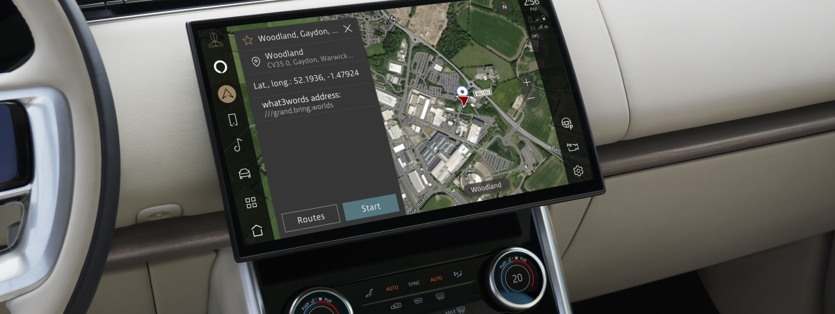 Jaguar Land Rover what3words screen