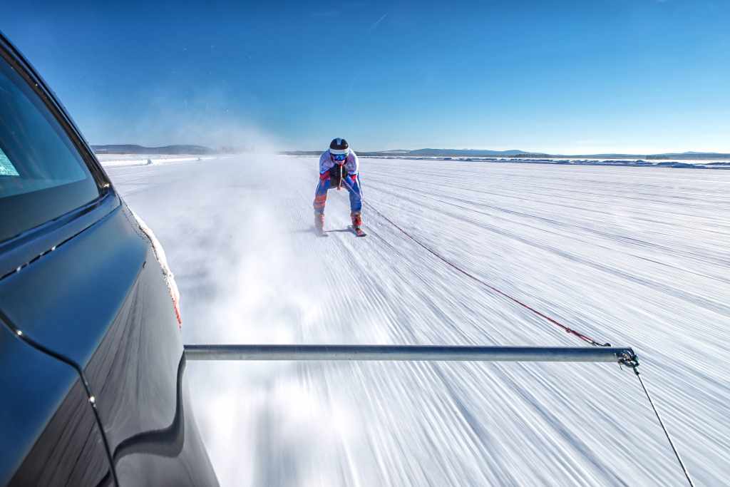 Jaguar and Olympic Skier Graham Bell set new GUINNESS WORLD RECORDS title for the Fastest towed speed on skis
