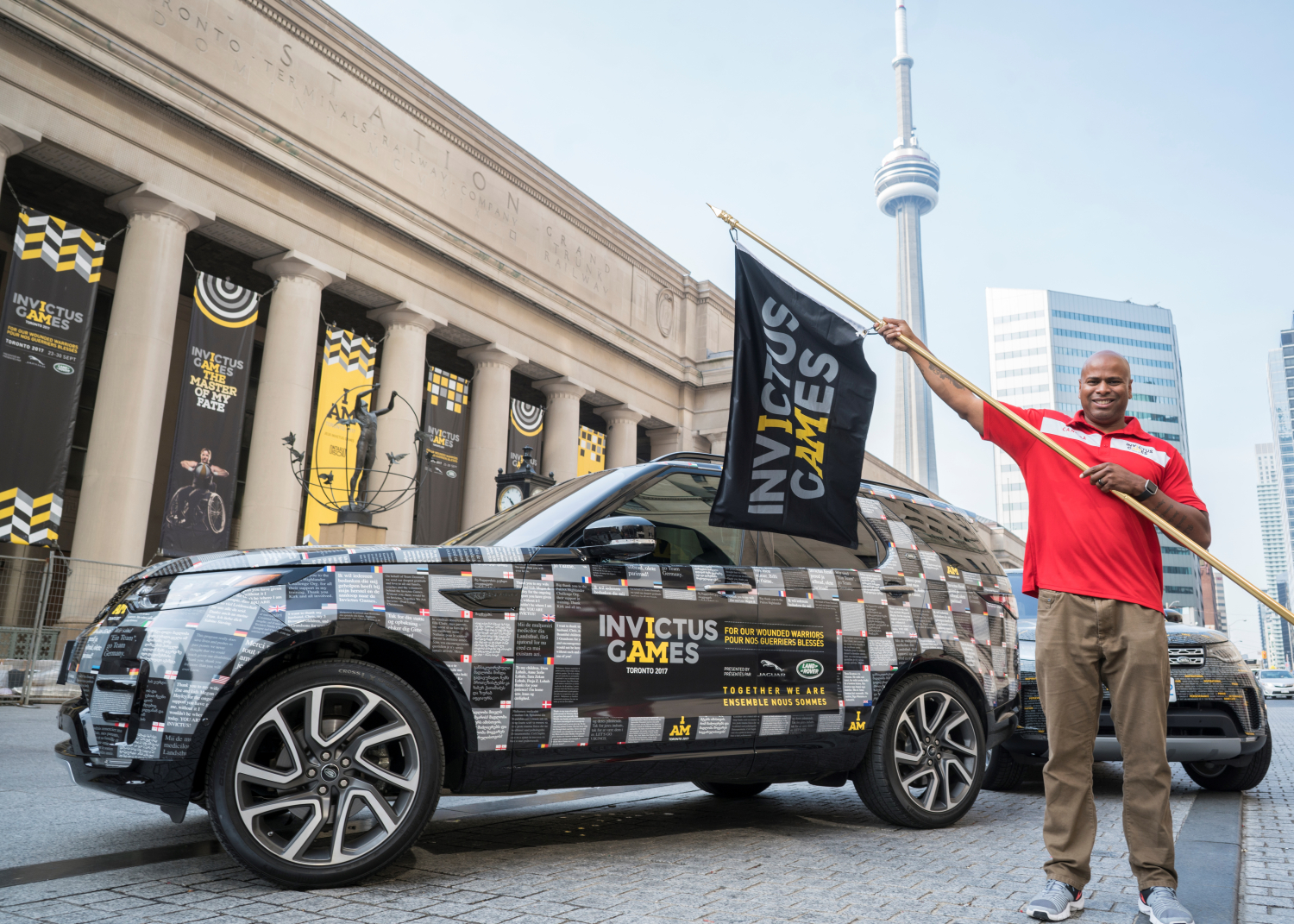Invictus Games competitor Ty Lincoln welcomes the Invictus Games National Flag Tour as it arrives into host city, Toronto.