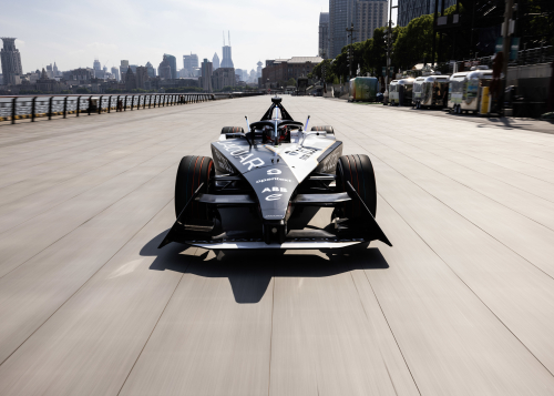JAGUAR TCS RACING DRIVER MITCH EVANS DRIVES ALL-ELECTRIC RACE CAR ON THE BUND IN SHANGHAI 