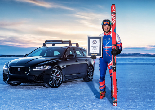 Jaguar and Olympic Skier Graham Bell set new GUINNESS WORLD RECORDS title for the Fastest towed speed on skis