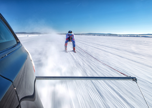 Jaguar and Olympic Skier Graham Bell set new GUINNESS WORLD RECORDS title for the Fastest towed speed on skis